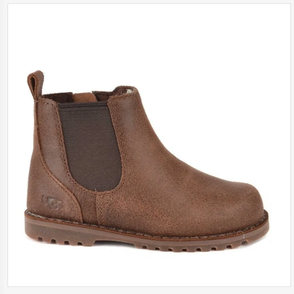 UGG Kids Callum Chelsea Boots Brown Leather Ankle Boot Size 12
